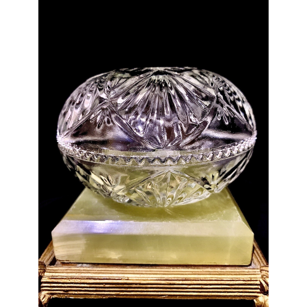 CRYSTAL GLASS JEWELRY HOLDER TRINKET DISH WITH LID EXCELLENT